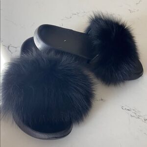 Fox Fur Open Toe Slide